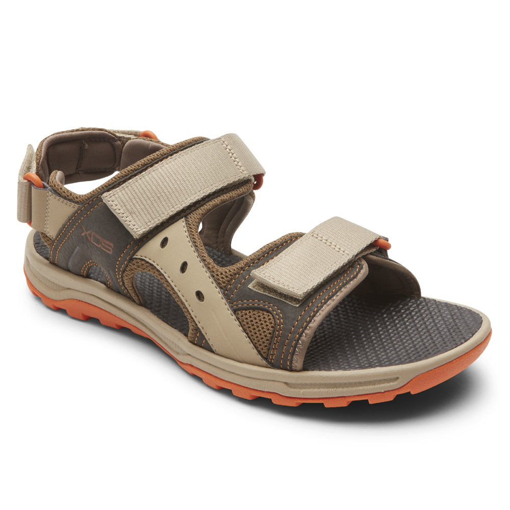 Sandalias Rockport Hombre Mexico - Trail Technique Adjustable Velcro Beige - XFTYI9724